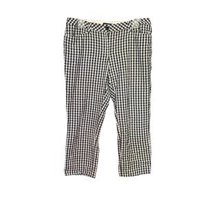 Lands End Women 8P Mid Rise Straight‎ Leg Gingham Seersucker Pants Black & White